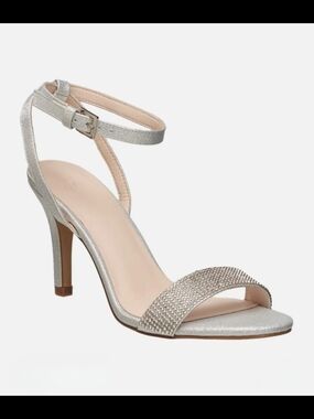 👠Halston Heritage Silver Crystal-Embellished Ankle-Strap Heels